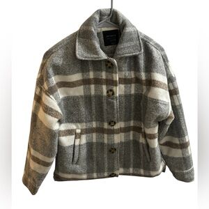 Cotton On Plaid Shacket Gray Brown and Cream Button Up Jacket Coat
